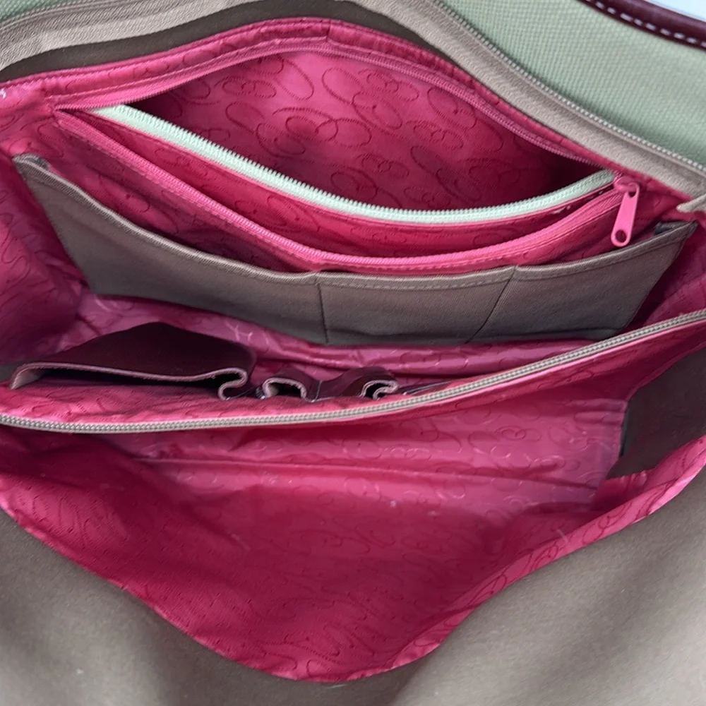 Coakley Laptop Bag green and brown leather
